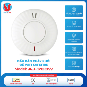 Đầu báo cháy khói liên động không dây kèm đế Wifi SafeFire AJ-760W